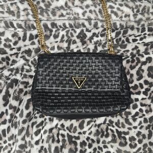 GUESS Black Woven Shoulder Bag